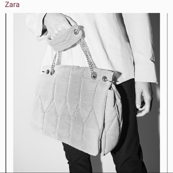 ZARA QUILTED SHOULDER BAG WITH CHAIN STRAPS IN BLUE | NWOT - Picture 5 of 5